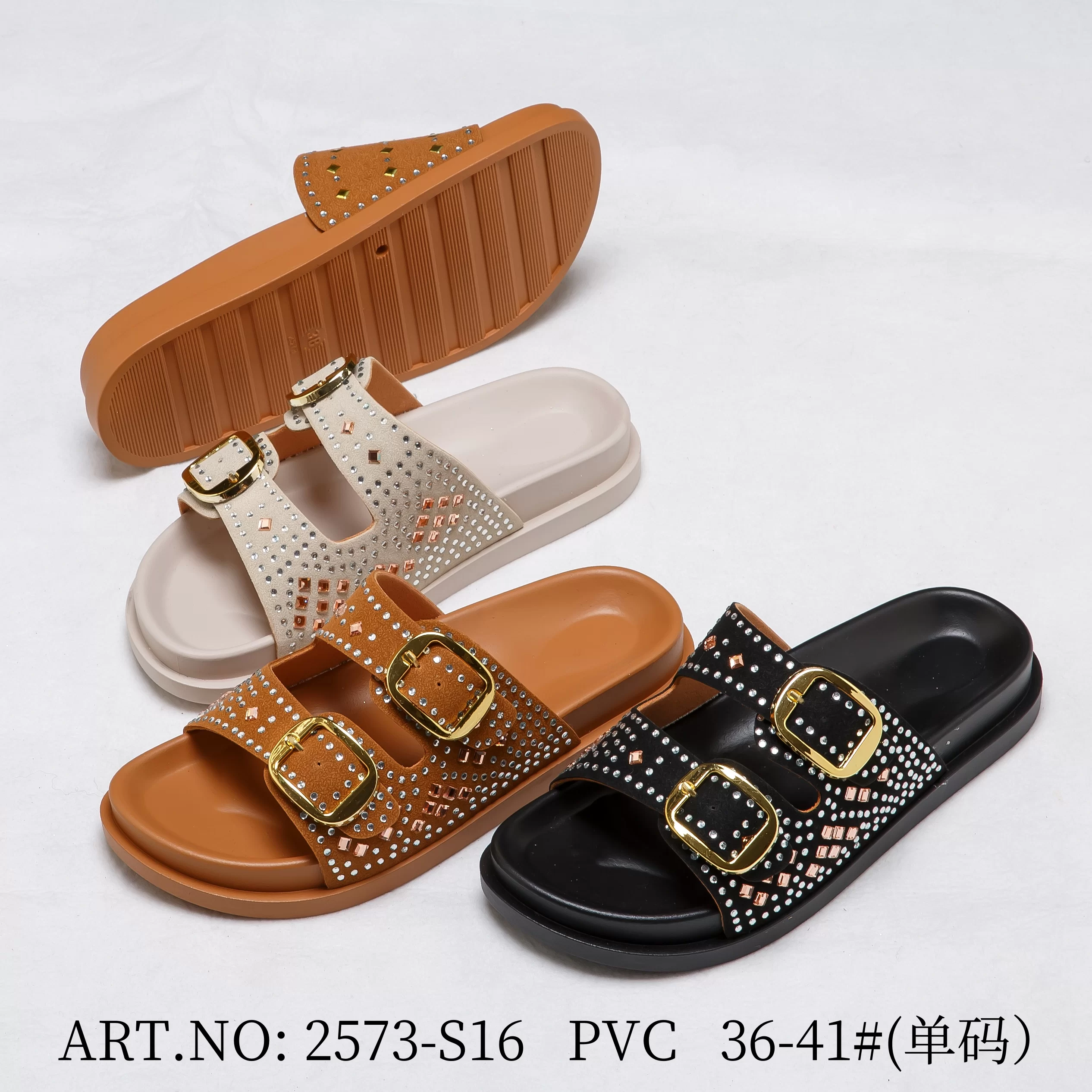 Women’s Double-Strap Studded Flat Slides – PVC Summer Sandals