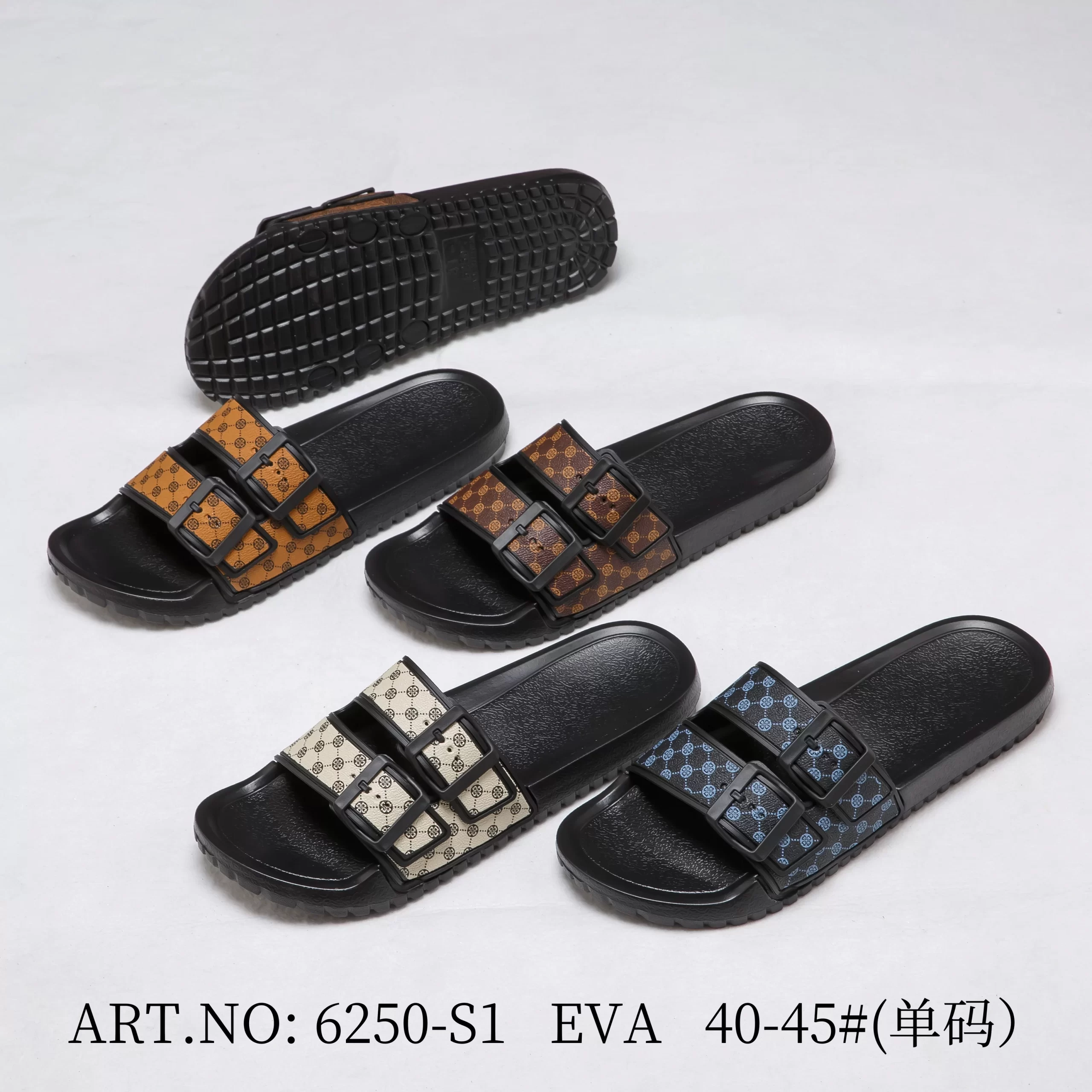 Men’s Patterned Dual Buckle Slide Sandals – Lightweight EVA Summer Slides